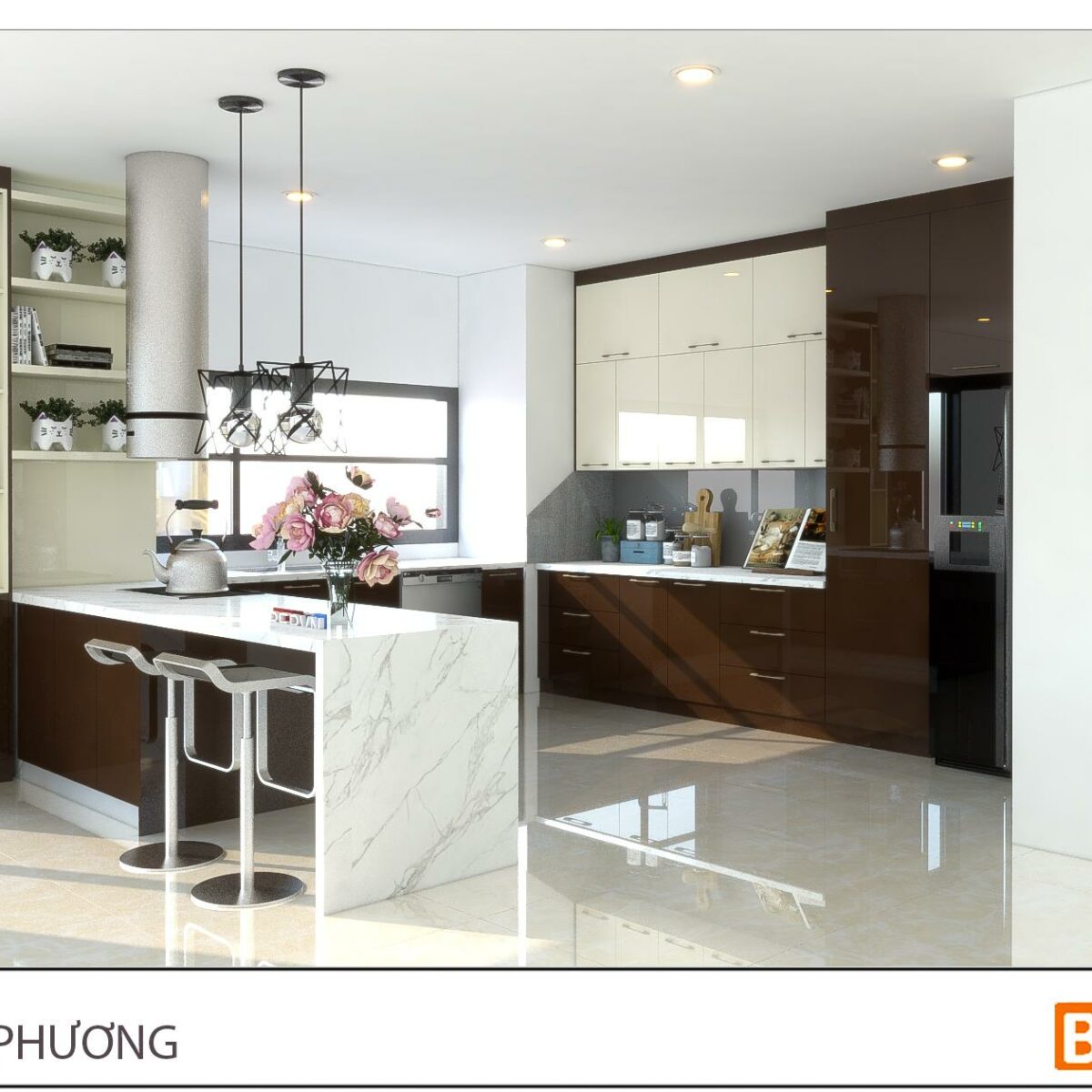 Thiết kế tủ bếp chữ U đẹp hiện đại gia đình anh Phương - Trúc Khê