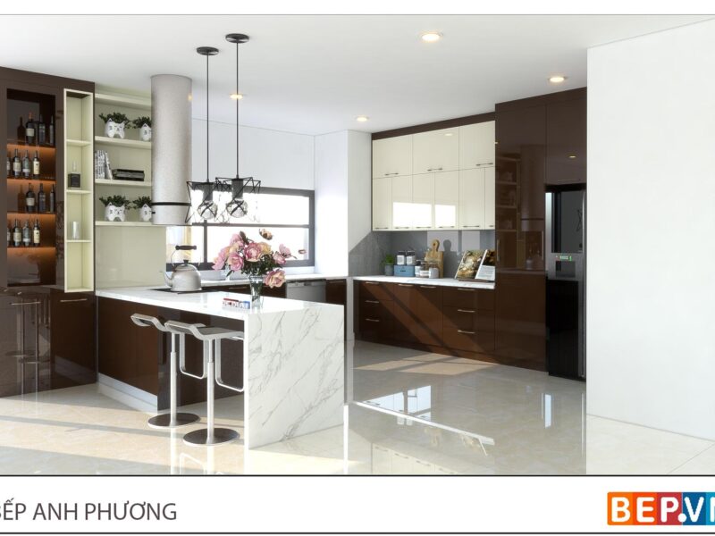 Thiết kế tủ bếp chữ U đẹp hiện đại gia đình anh Phương - Trúc Khê