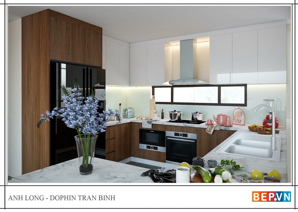 Tủ bếp chữ U đẹp gia đình anh Long - Dolphin Plaza Trần Bình