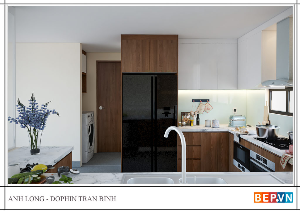 Tủ bếp chữ u có thiết kế thêm đảo bếp