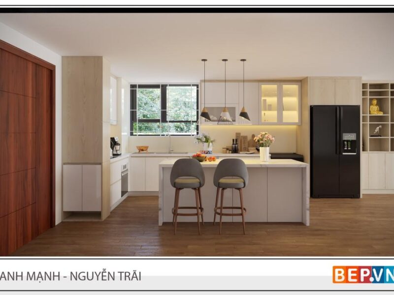 TỦ BẾP CHỮ L CÓ BÀN ĐẢO - CHUNG CƯ HOÀNG HUY
