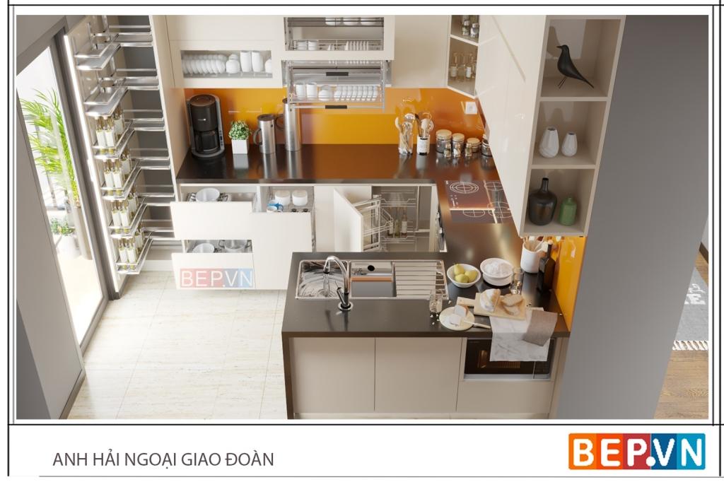 Mẫu tủ bếp chữ U cho chung cư ngoại giao đoàn