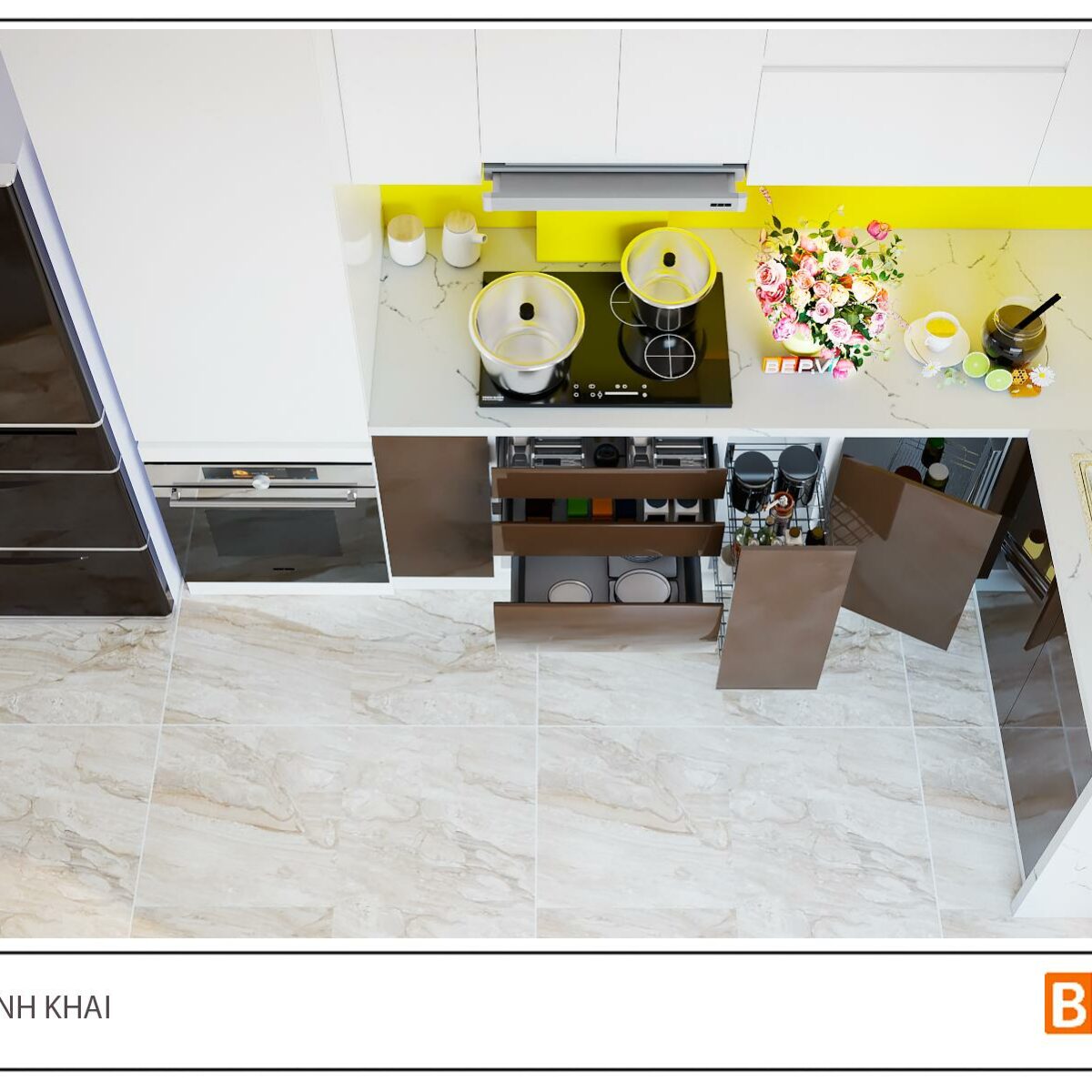 Thiết kế tủ bếp chữ L gia đình cô Lâm