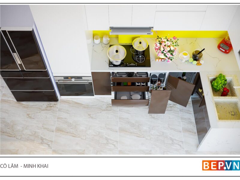 Thiết kế tủ bếp chữ L gia đình cô Lâm