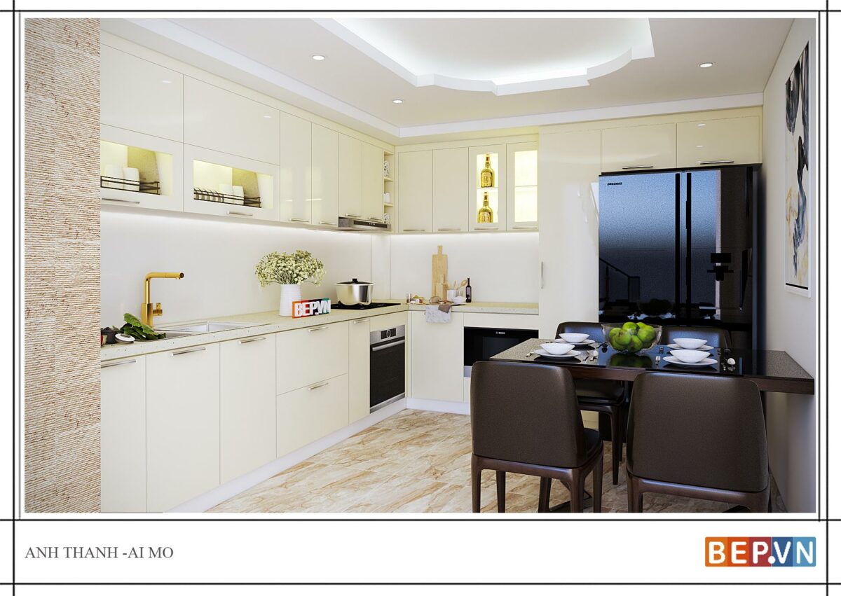 Tủ bếp chữ L Acrylic gia đình anh Thành - Ái Mộ