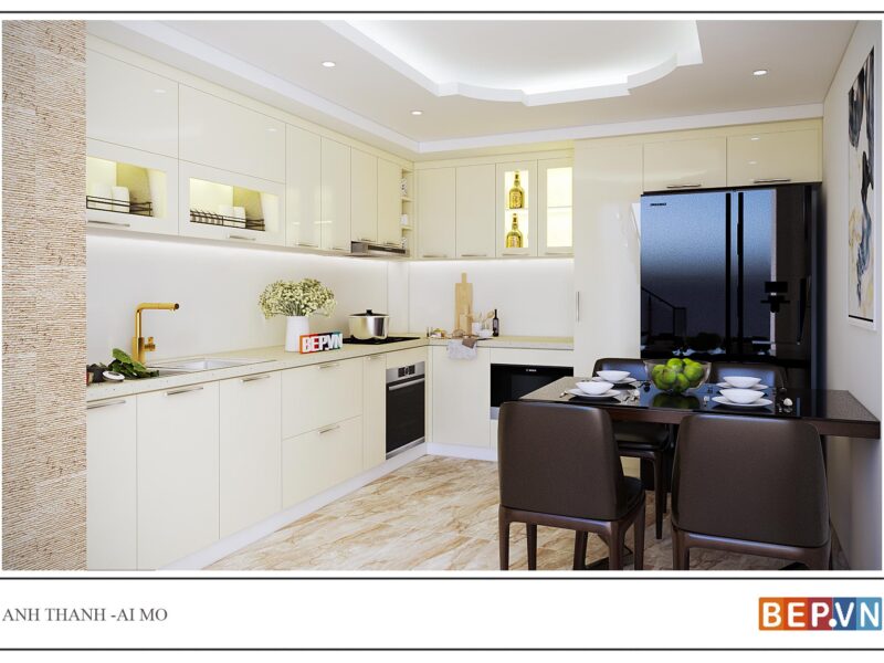 Tủ bếp chữ L Acrylic gia đình anh Thành - Ái Mộ