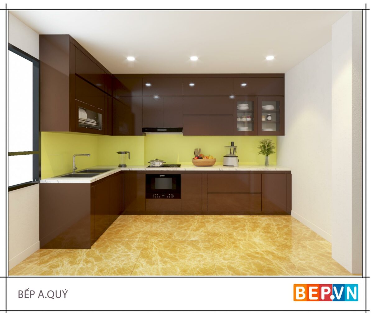 Tủ bếp chữ L gia đình anh Qúy
