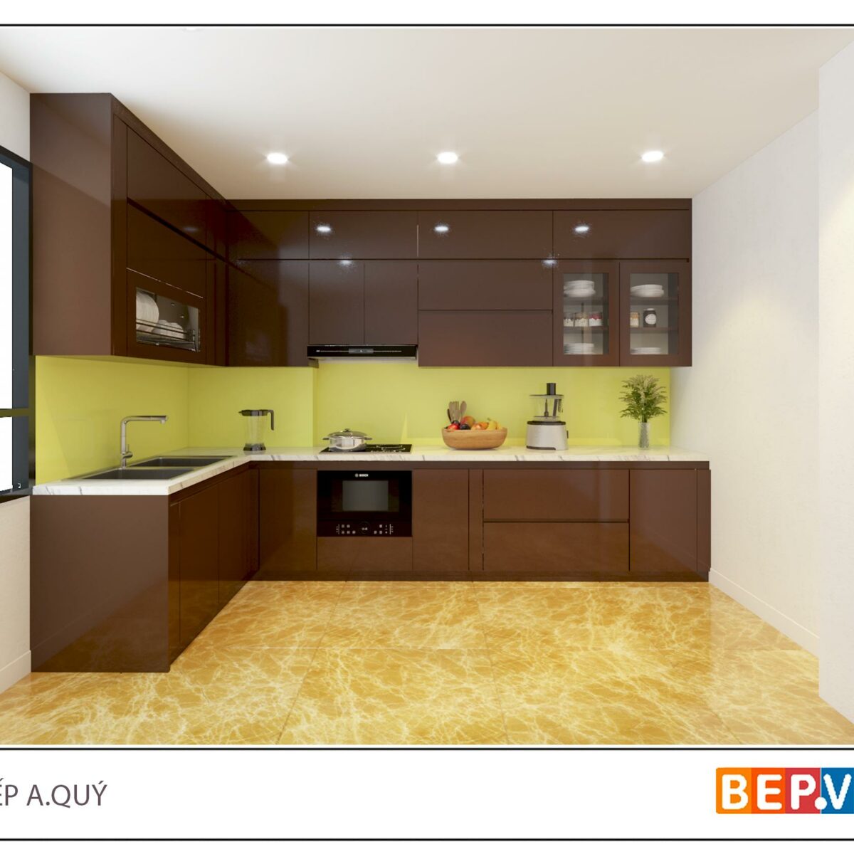 Tủ bếp chữ L gia đình anh Qúy