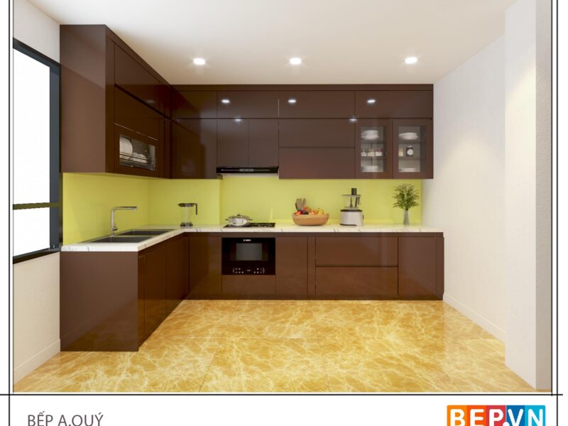 Tủ bếp chữ L gia đình anh Qúy