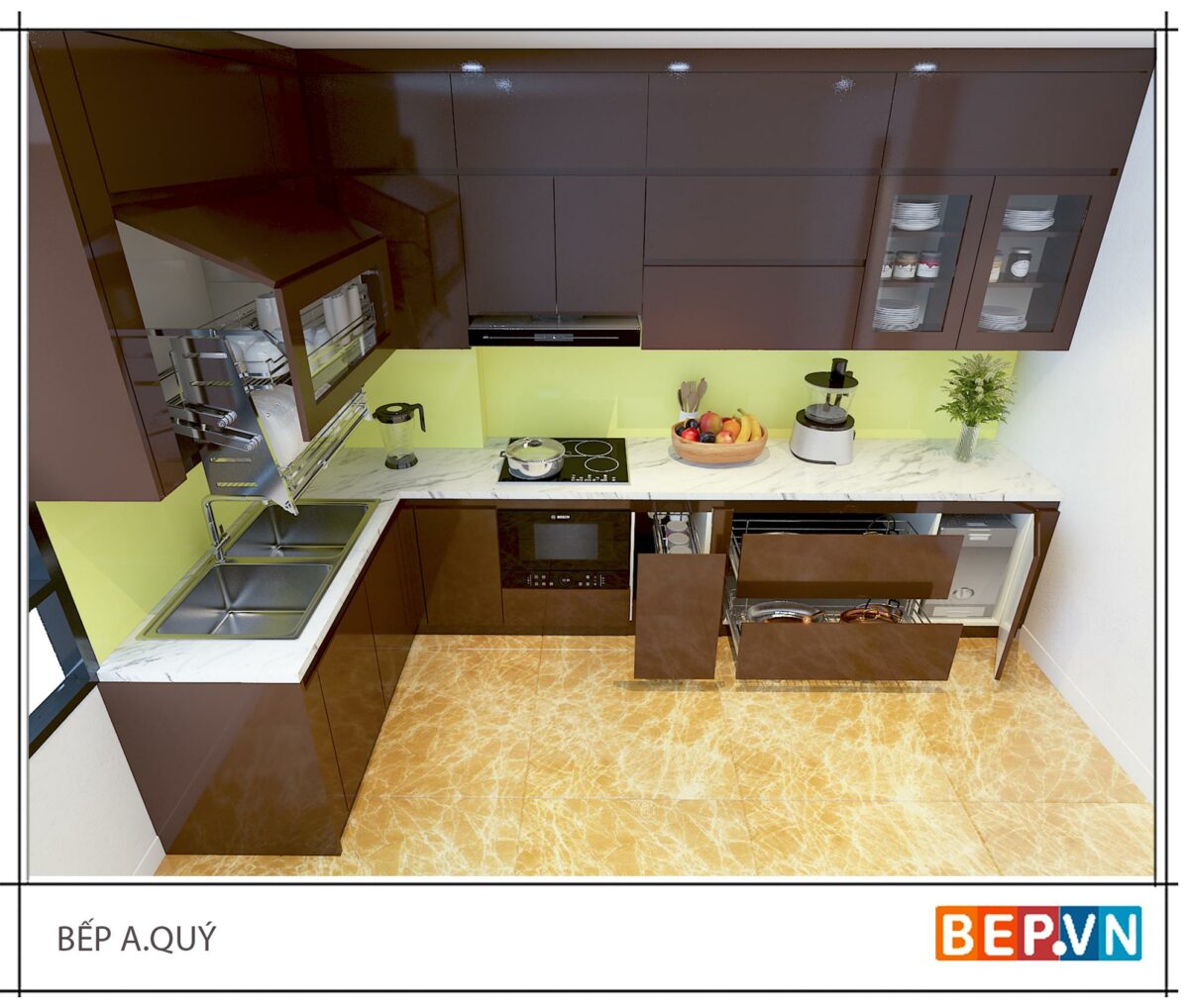 Tủ bếp chữ L gia đình anh Qúy - Hình ảnh 2