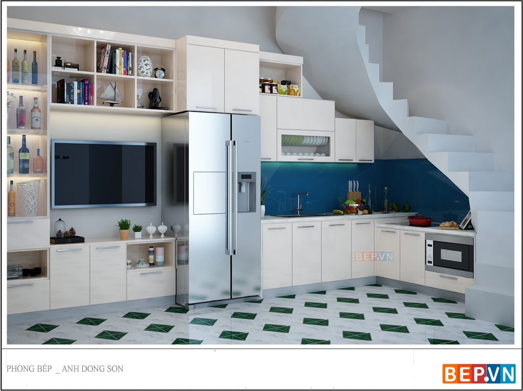 Tận dụng chân cầu thang làm tủ bếp độc đáo