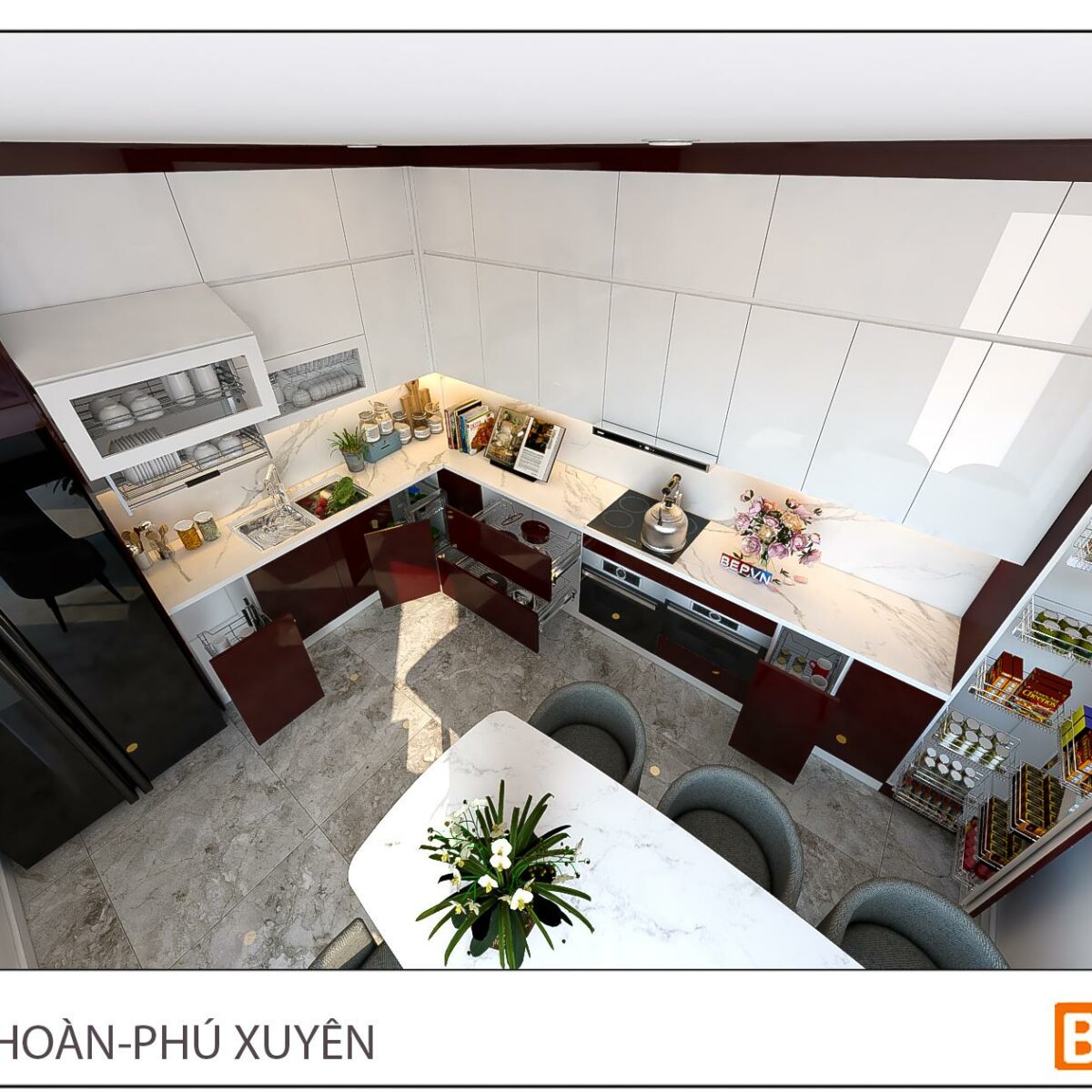 Thiết kế tủ bếp chữ L gia đình anh Hoàn - Phú Xuyên