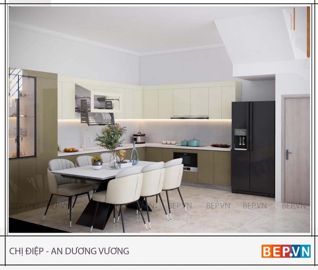 thiết kế tủ bếp chữ L đẹp - gia đình chị Điệp An Dương Vương