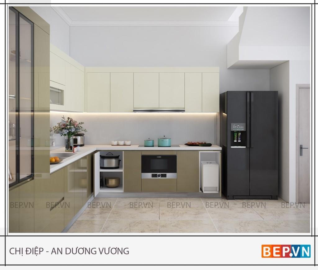 thiết kế tủ bếp chữ L đẹp - gia đình chị Điệp An Dương Vương