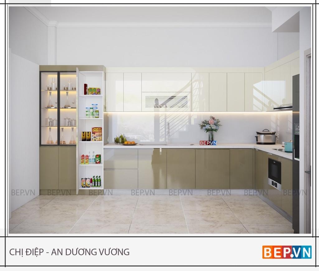 thiết kế tủ bếp chữ L đẹp - gia đình chị Điệp An Dương Vương