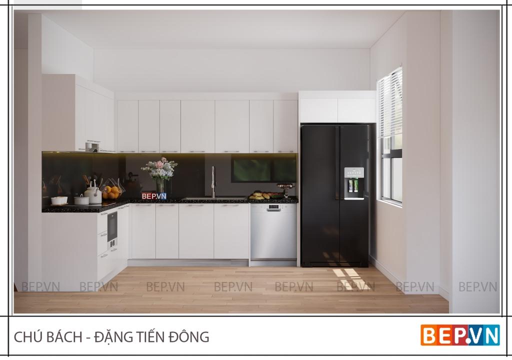 Thiết kế tủ bếp inox cánh Acrylic hiện đại tiện nghi