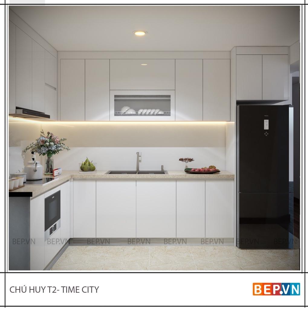 thiết kế tủ bếp chữ l đẹp hiện đại và tiện nghi của tủ bếp gia đình chú Huy