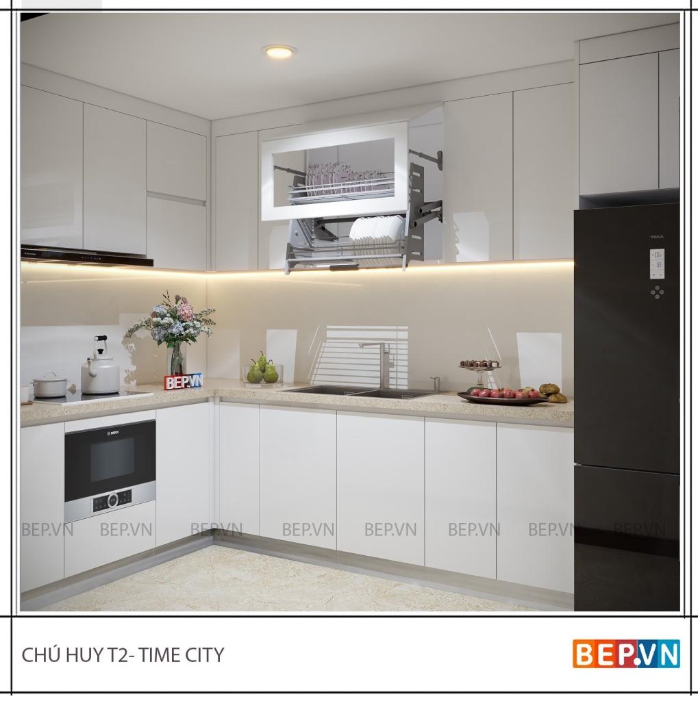 thiết kế tủ bếp chữ l đẹp hiện đại và tiện nghi của tủ bếp gia đình chú Huy