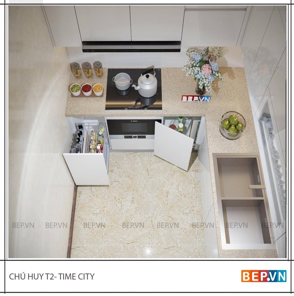 thiết kế tủ bếp chữ l đẹp hiện đại và tiện nghi của tủ bếp gia đình chú Huy