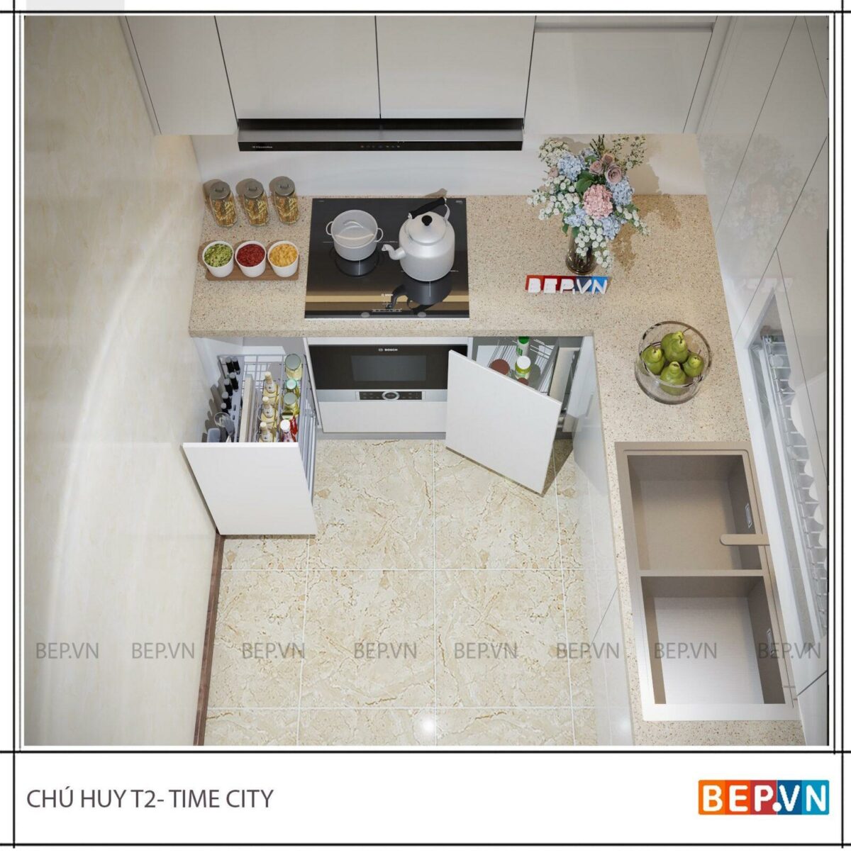 Tủ bếp chữ L cho nhà chung cư - Chú Huy Timecity - Hình ảnh 5