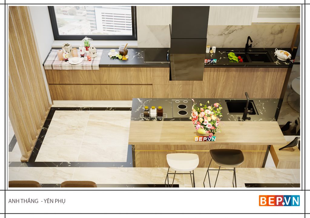 Bàn đảo bếp được tích hợp nhiều chức năng và chú trọng đầu tư sẻ trở thành không gian trải nghiệm tuyệt vời.