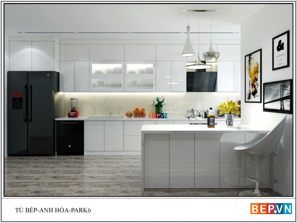 Tủ bếp đảo Acrylic gia đình anh Hòa - Hình ảnh 3