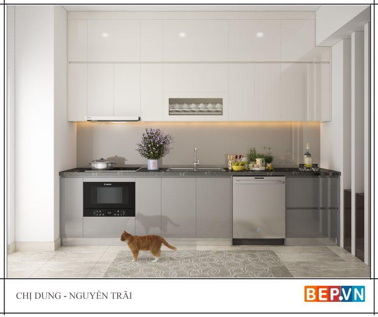 Thiết kế tủ bếp màu trung tính cho nhà nhỏ