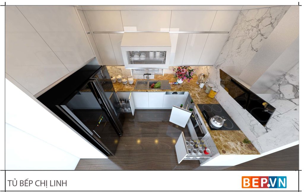 thiết kế tủ bếp đẹp hiện đại gia đình chị Linh