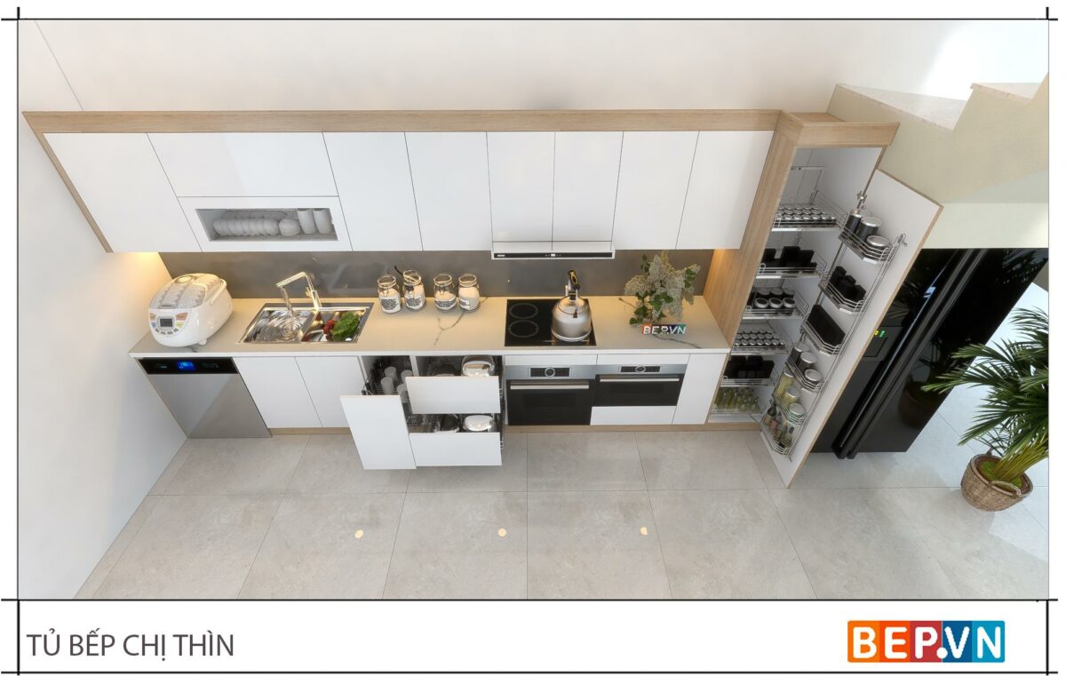 Thiết kế tủ bếp chữ i đẹp hiện đại gia đình cô Thìn - Ngọc Thụy - Hình ảnh 3