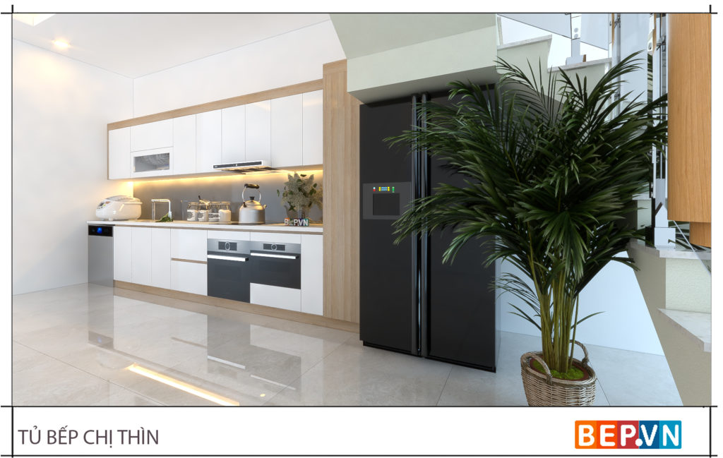 thiết kế tủ bếp chữ i đẹp hiện đại gia đình chị Thìn 2
