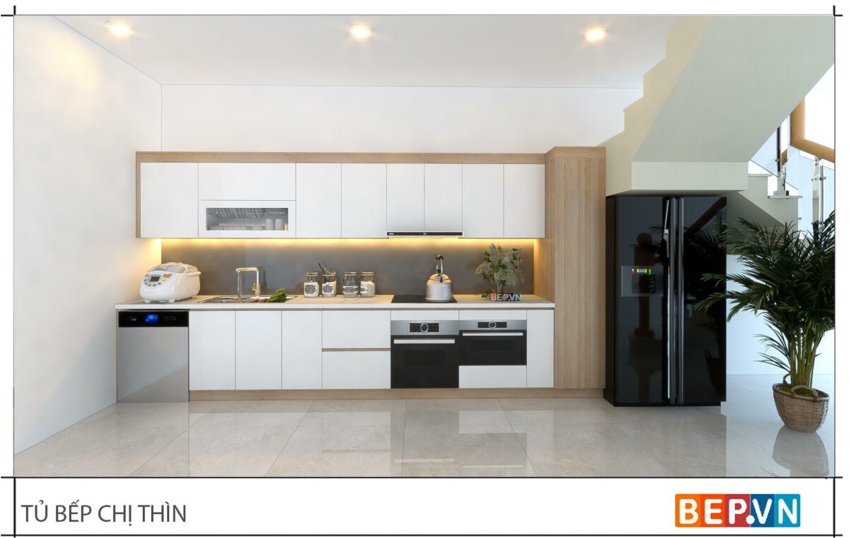 Thiết kế tủ bếp chữ i đẹp hiện đại gia đình cô Thìn - Ngọc Thụy