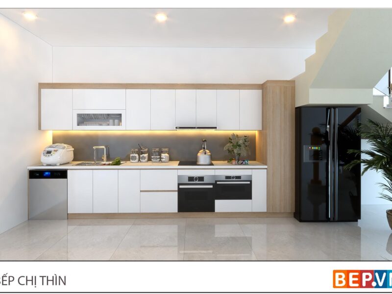 Thiết kế tủ bếp chữ i đẹp hiện đại gia đình cô Thìn - Ngọc Thụy