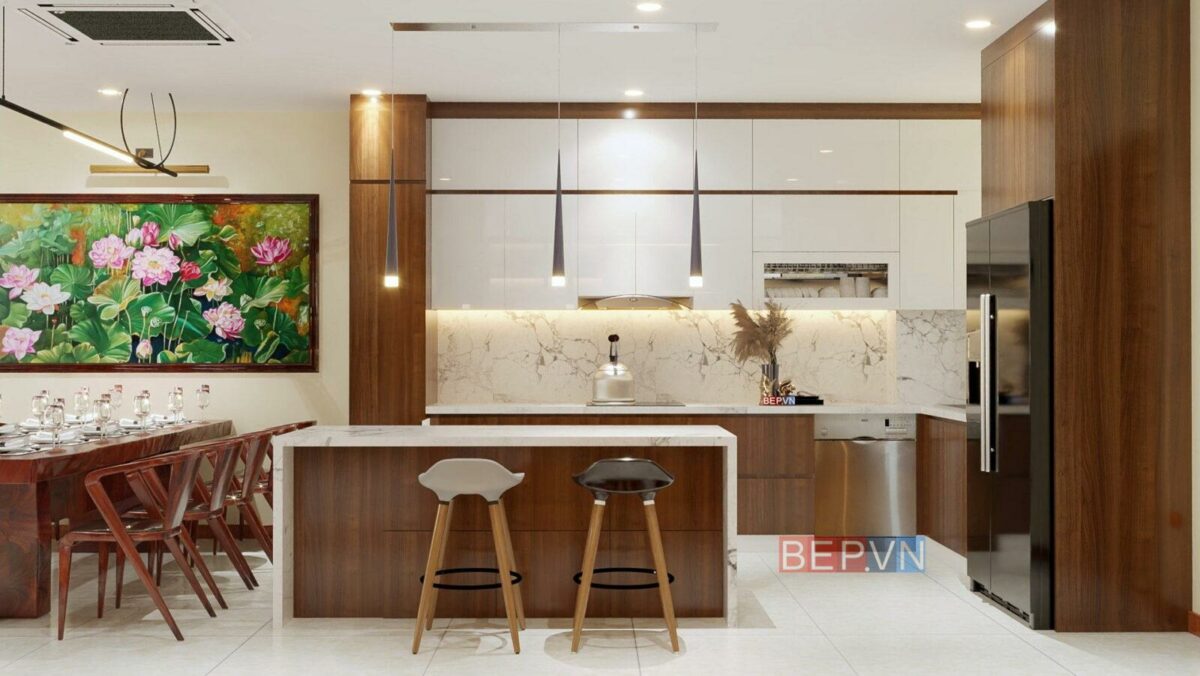 Tủ bếp đẹp inox cao cấp, sang trọng - Gia đình Anh Trung (Thị trấn Đông Anh)