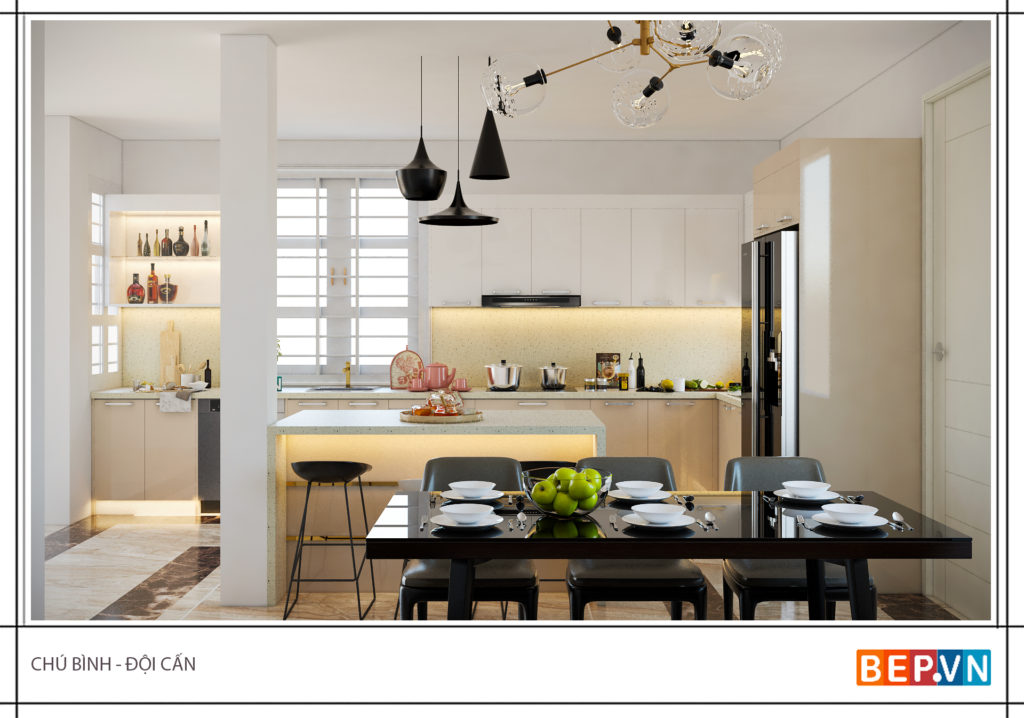 Đảo bếp có thể được thiết kế làm bàn ăn nhỏ cho gia đình