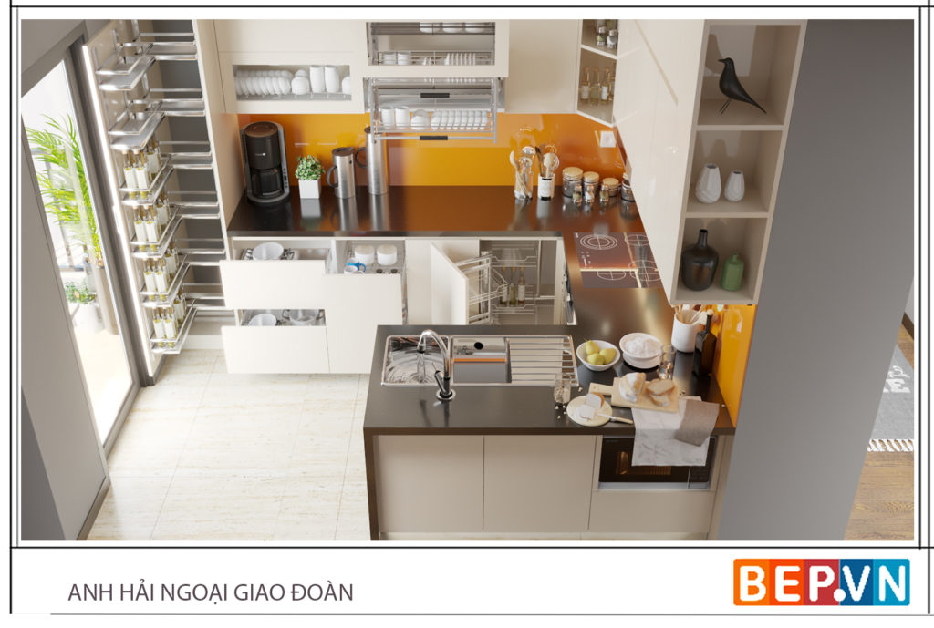 Tủ bếp chữ U đẹp cho diện tích phòng bếp trung và lớn