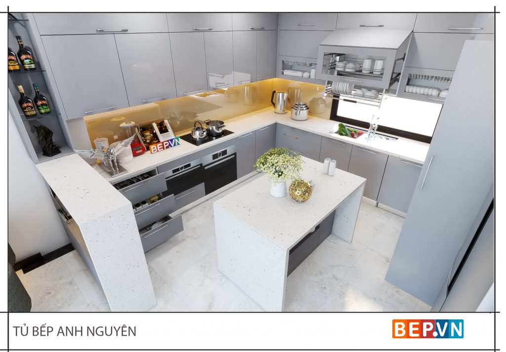 Thiết kế tủ bếp chữ U đẹp hiện đại gia đình anh Nguyên Thiết kế tủ bếp chữ U đẹp hiện đại gia đình anh Nguyên