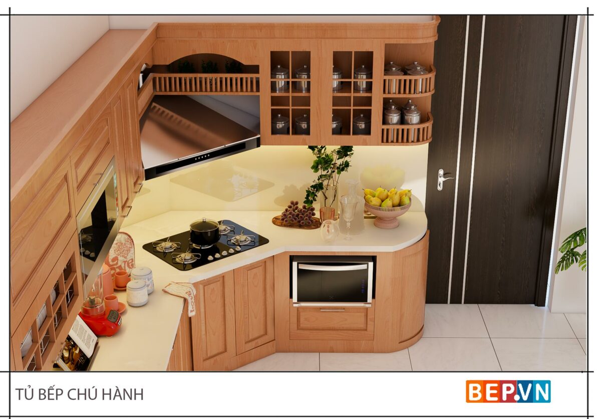 Tủ bếp gỗ Sồi Mỹ chữ L gia đình chú Hành - Hình ảnh 3