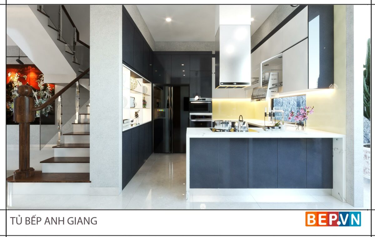 Thiết kế tủ bếp chữ U hiện đại gia đình anh Giang - Hải Phòng