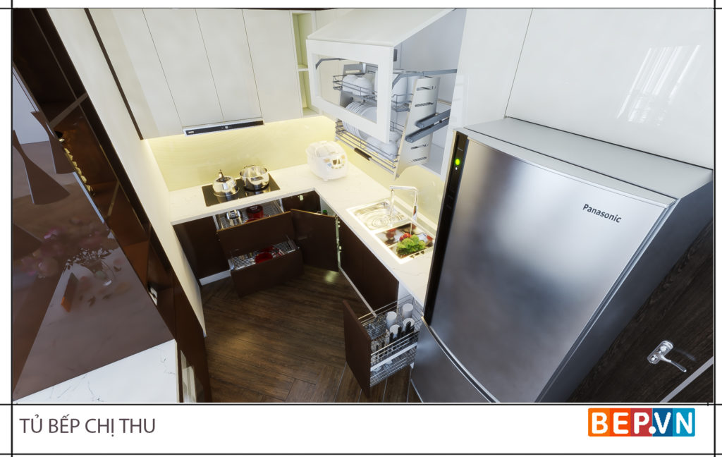 thiết kế tủ bếp hiện đại, tiện nghi nhà chị Thu