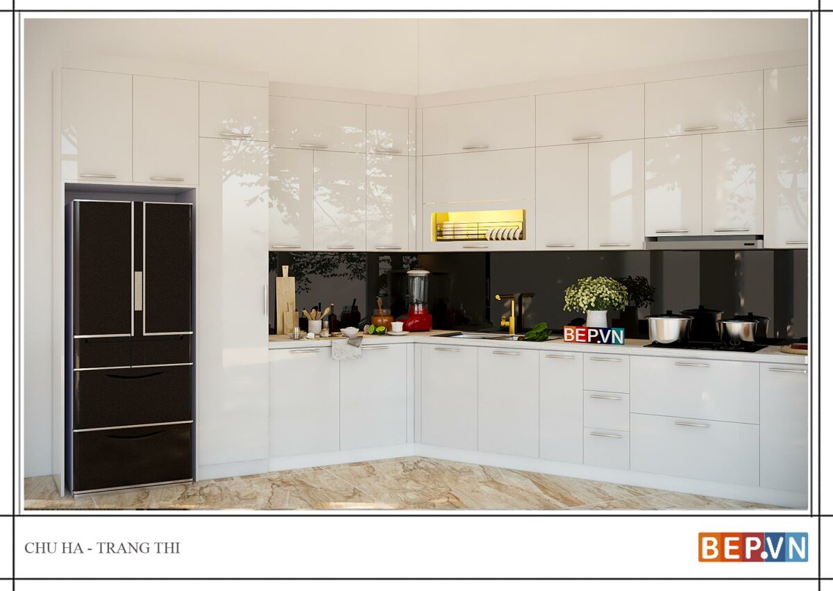 Thiết kế tủ bếp hiện đại gia đình chú Hà - Tràng Thi - Hình ảnh 3
