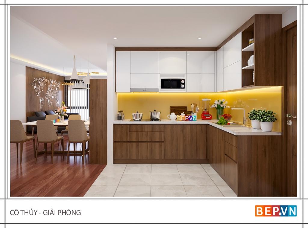 Thiết kế tủ bếp đẹp với chất liệu Laminate chống xước 