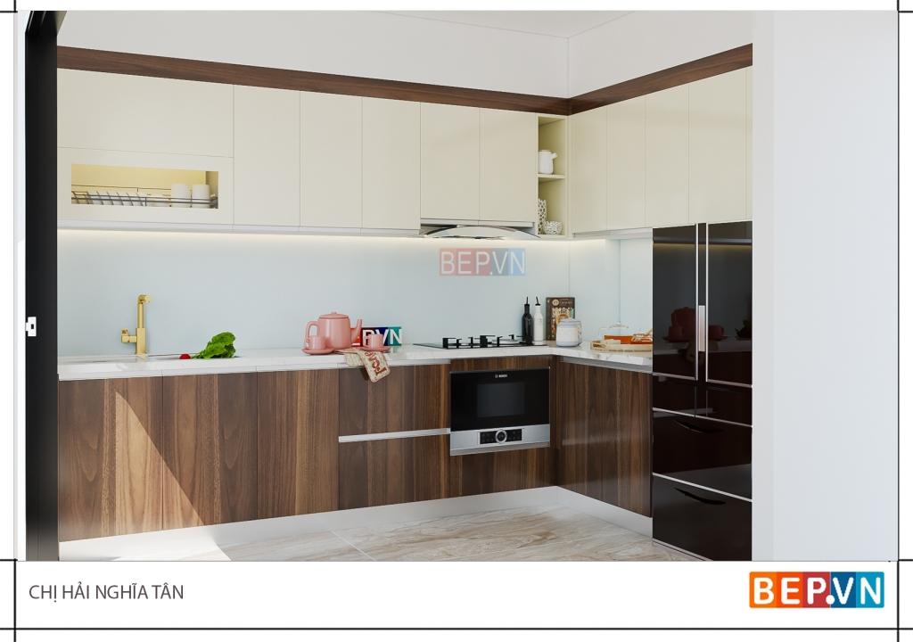 Thiết kế tủ bếp đẹp với chất liệu Laminate chống xước 