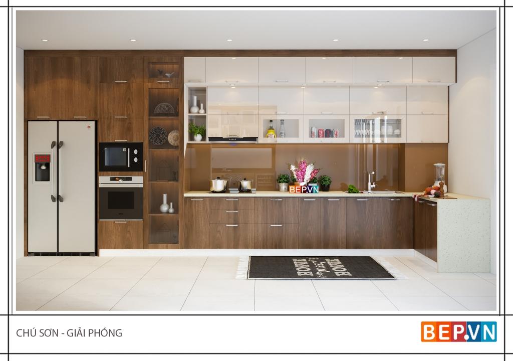 Thiết kế tủ bếp đẹp với chất liệu Laminate chống xước 