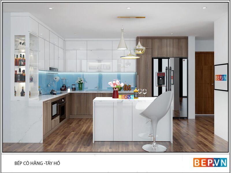 Tủ bếp đảo gia đình cô Hằng.