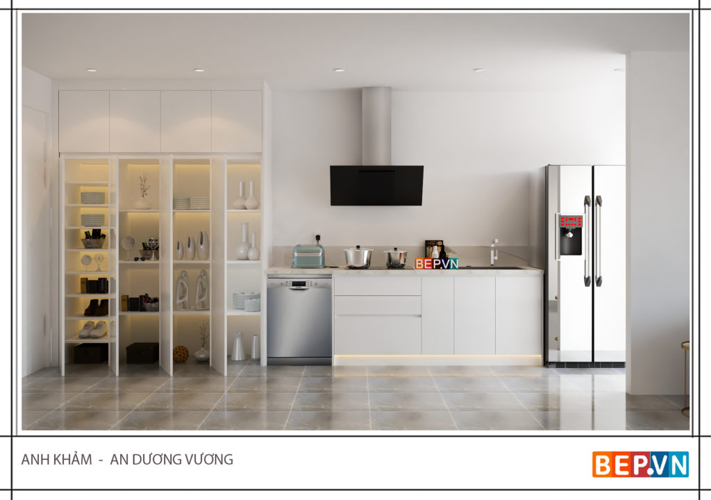 Mang lại sự thông thoáng và tiện lợi là mục đích của thiết kế tủ bếp mở.
