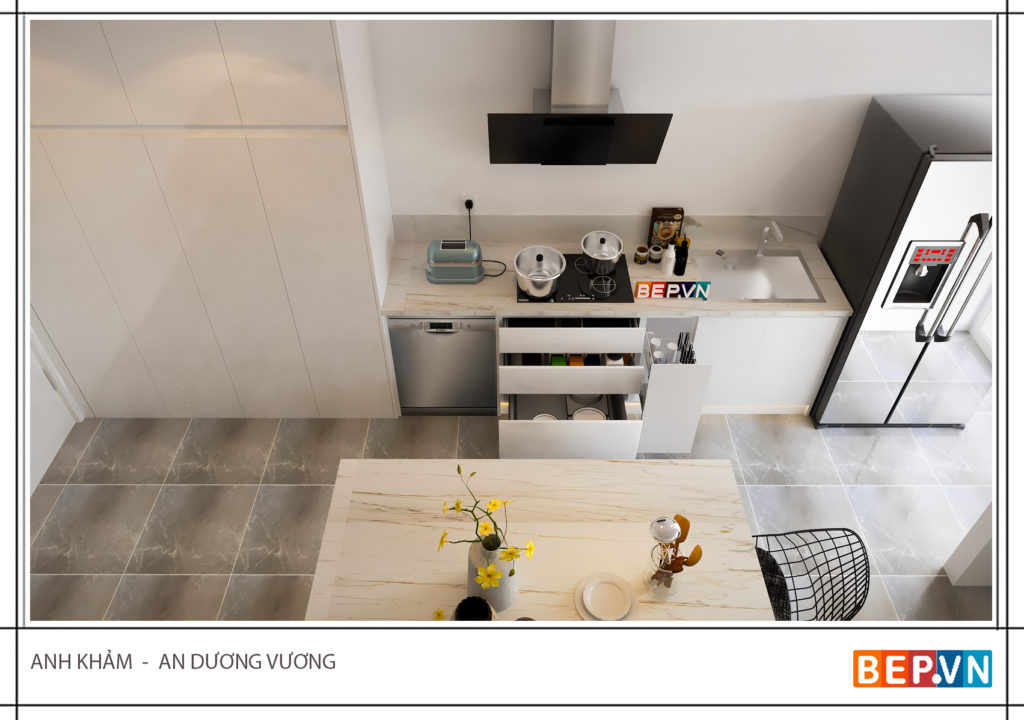 Thiết kế tủ bếp mở cũng được ưu ái khi bạn không cần sử dụng quá nhiều tủ kín.