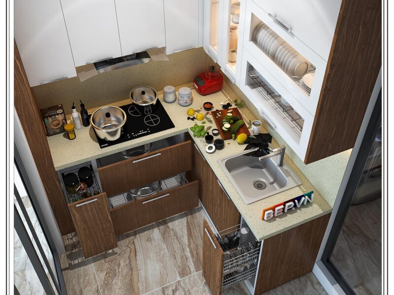 Thiết kế tủ bếp nhỏ đẹp gia đình chị Hà - Nguyễn Tuân