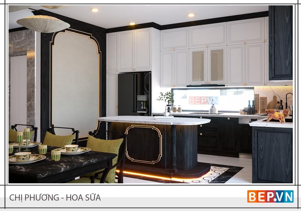 Thiết kế tủ bếp phong cách Indochine đẹp cuốn hút