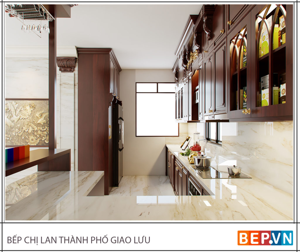 Mẫu tủ bếp gỗ Hương đẹp, sang trọng
