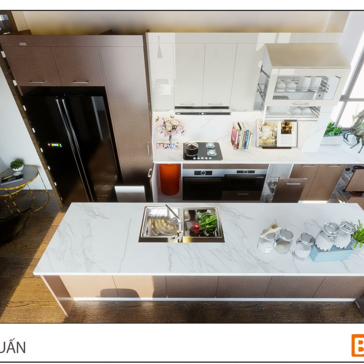 Thiết kế tủ bếp thẳng sang trọng gia đình anh Tuấn - Tuyên Quang